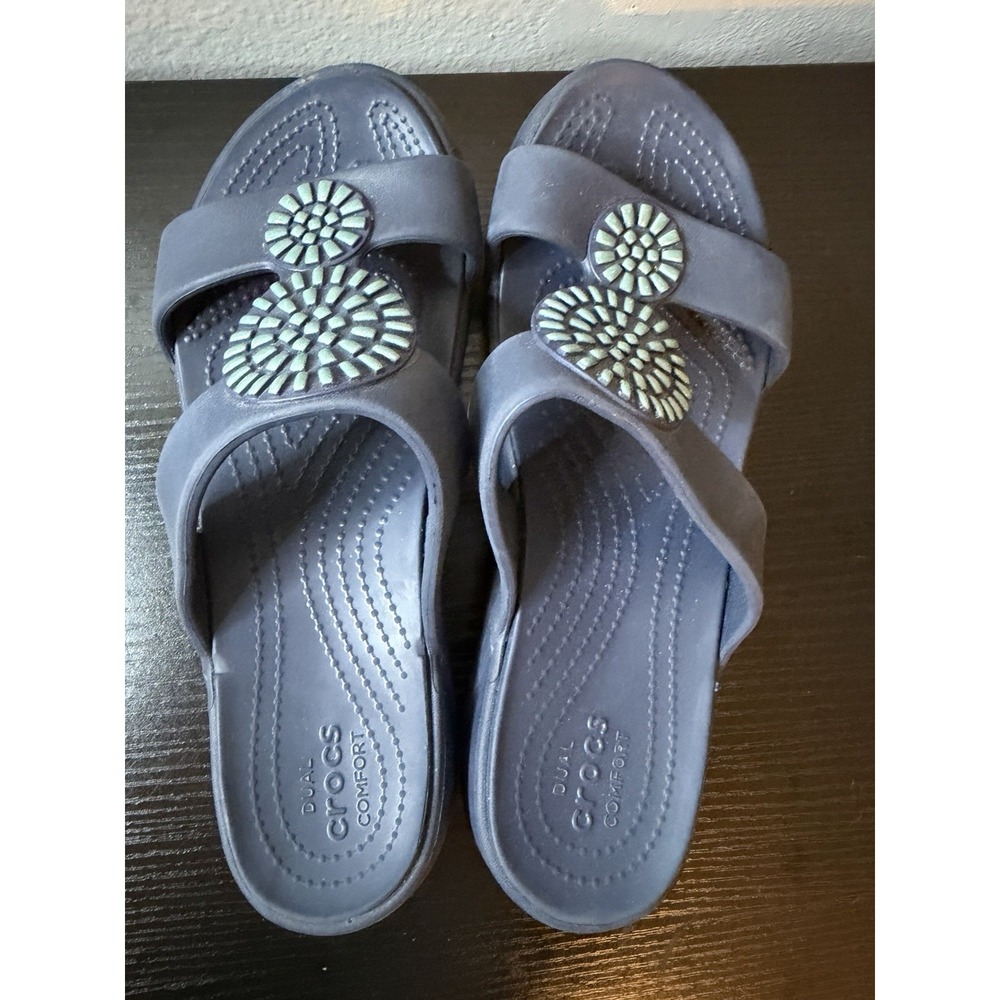 Crocs Women's Size 9 Monterey Diamante Slide Platform Wedge Sandals Open Blue - Picture 9 of 9